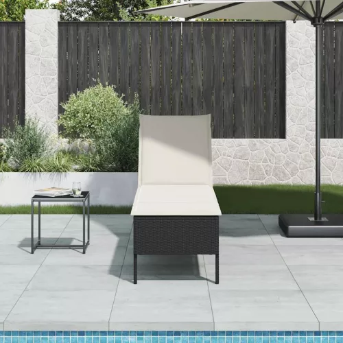  fekete polyrattan napozóágy párnával 55x200x44 cm