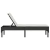  fekete polyrattan napozóágy párnával 55x200x44 cm