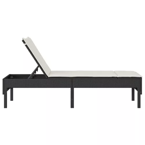 fekete polyrattan napozóágy párnával 55x200x44 cm