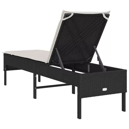  fekete polyrattan napozóágy párnával 55x200x44 cm