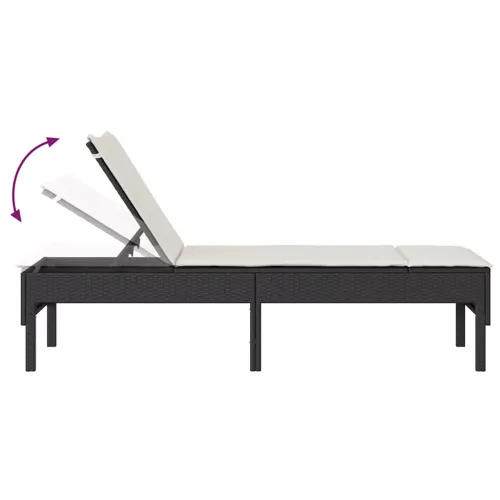  fekete polyrattan napozóágy párnával 55x200x44 cm