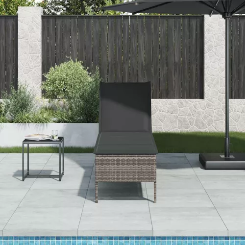  szürke polyrattan napozóágy párnával 55x200x44 cm