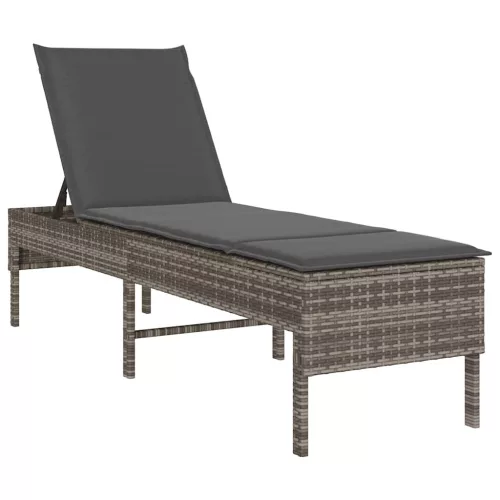  szürke polyrattan napozóágy párnával 55x200x44 cm