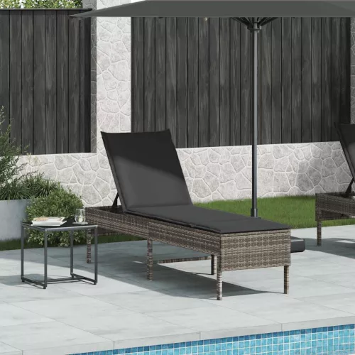  szürke polyrattan napozóágy párnával 55x200x44 cm