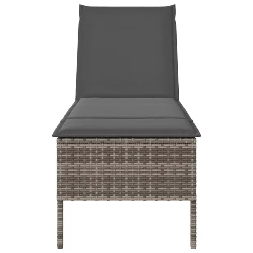  szürke polyrattan napozóágy párnával 55x200x44 cm