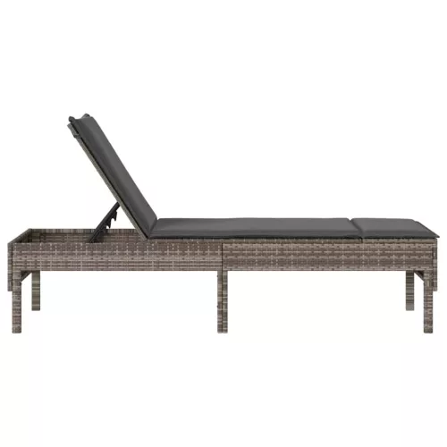  szürke polyrattan napozóágy párnával 55x200x44 cm