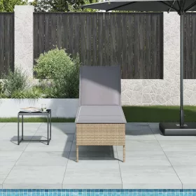  bézs polyrattan napozóágy párnával 55x200x44 cm