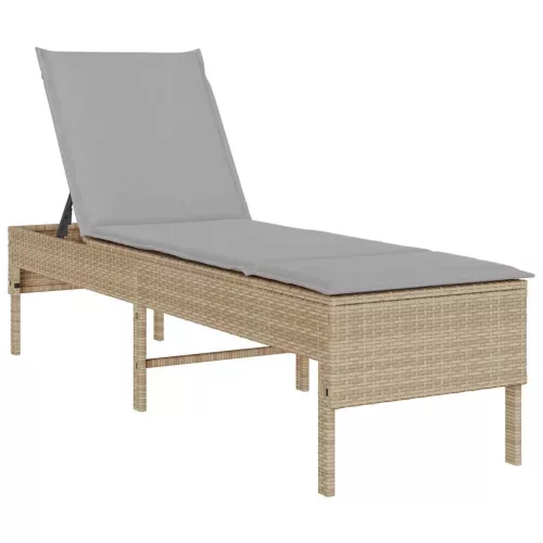  bézs polyrattan napozóágy párnával 55x200x44 cm