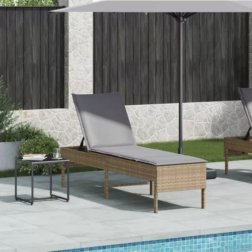  bézs polyrattan napozóágy párnával 55x200x44 cm