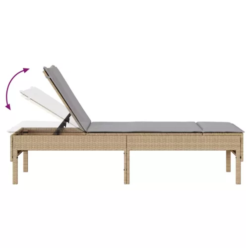  bézs polyrattan napozóágy párnával 55x200x44 cm