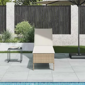  bézs polyrattan napozóágy párnával 55x200x44 cm