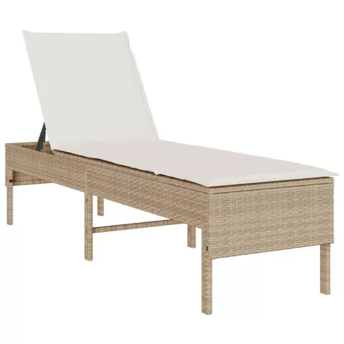  bézs polyrattan napozóágy párnával 55x200x44 cm