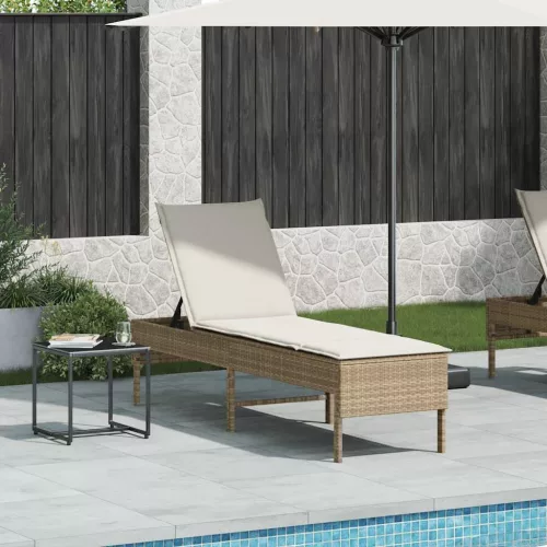  bézs polyrattan napozóágy párnával 55x200x44 cm