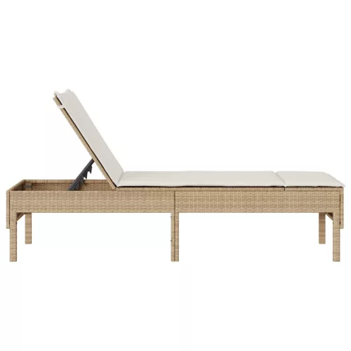 bézs polyrattan napozóágy párnával 55x200x44 cm