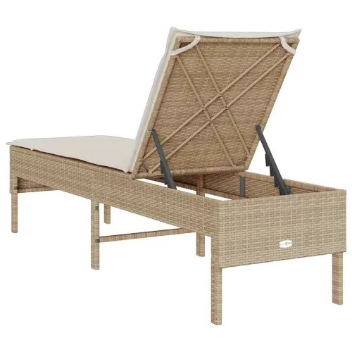  bézs polyrattan napozóágy párnával 55x200x44 cm