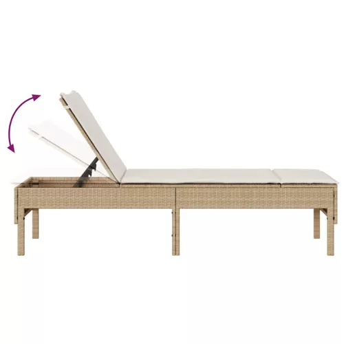  bézs polyrattan napozóágy párnával 55x200x44 cm