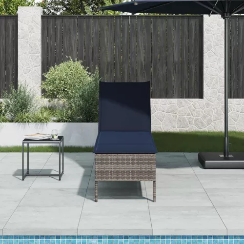  szürke polyrattan napozóágy párnával 55x200x44 cm