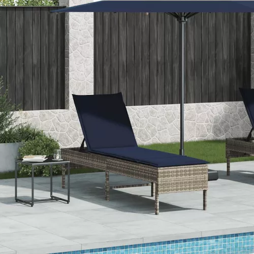  szürke polyrattan napozóágy párnával 55x200x44 cm