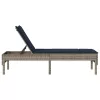  szürke polyrattan napozóágy párnával 55x200x44 cm