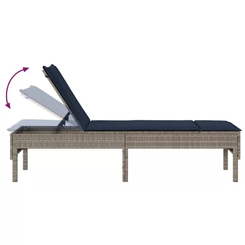  szürke polyrattan napozóágy párnával 55x200x44 cm