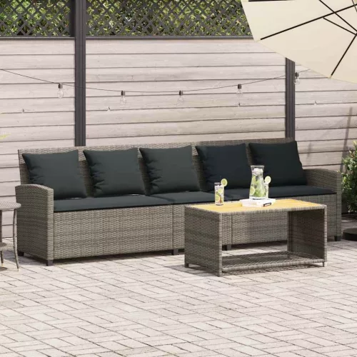  5 személyes szürke polyrattan kerti kanapé párnával