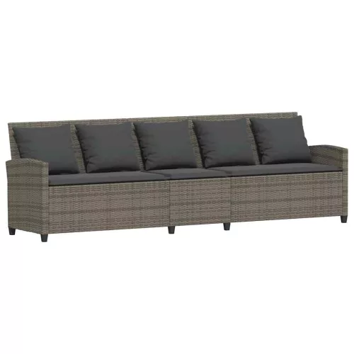  5 személyes szürke polyrattan kerti kanapé párnával