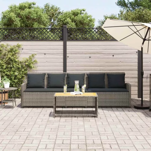 5 személyes szürke polyrattan kerti kanapé párnával