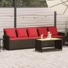  5 személyes barna polyrattan kerti kanapé párnával