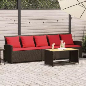  5 személyes barna polyrattan kerti kanapé párnával