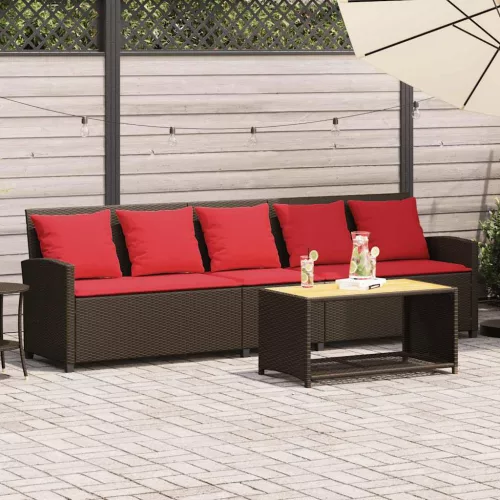  5 személyes barna polyrattan kerti kanapé párnával