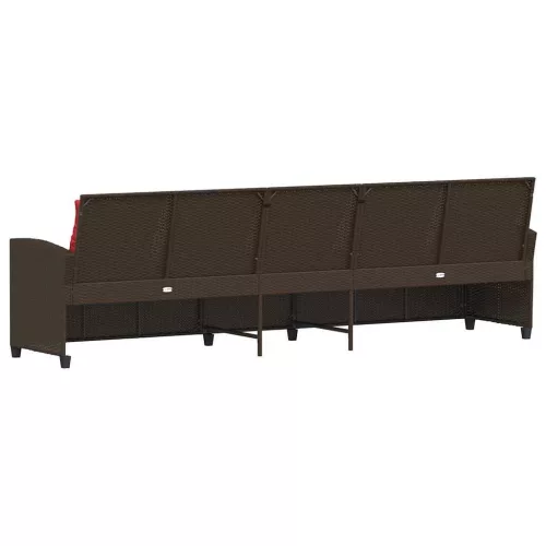  5 személyes barna polyrattan kerti kanapé párnával