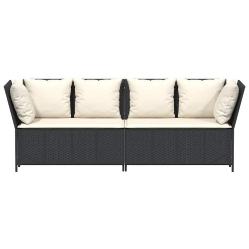  fekete polyrattan kerti kanapé párnákkal