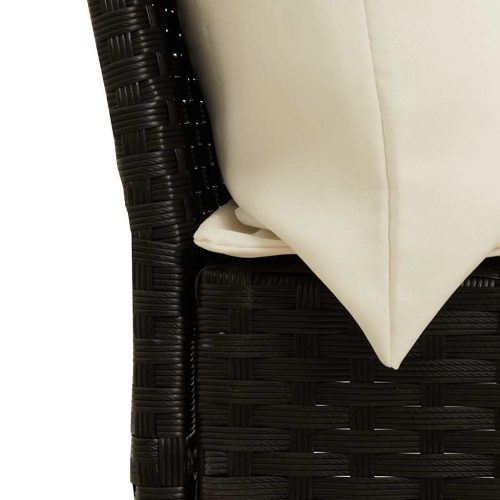  fekete polyrattan kerti kanapé párnákkal