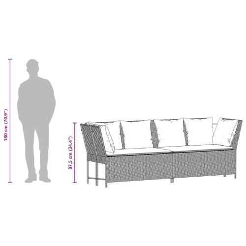  fekete polyrattan kerti kanapé párnákkal