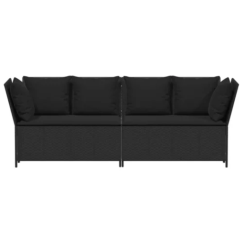  fekete polyrattan kerti kanapé párnákkal