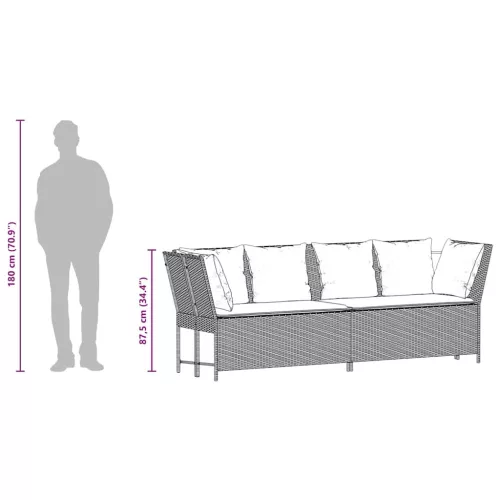  fekete polyrattan kerti kanapé párnákkal