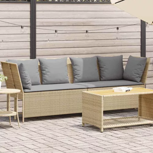  bézs polyrattan kerti kanapé párnával