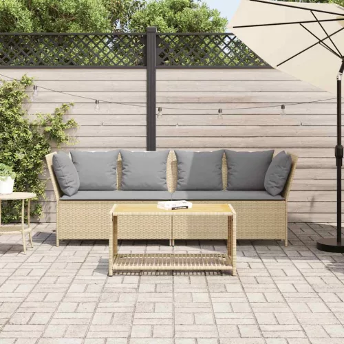  bézs polyrattan kerti kanapé párnával