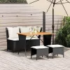  4 részes fekete polyrattan kerti étkezőszett párnákkal