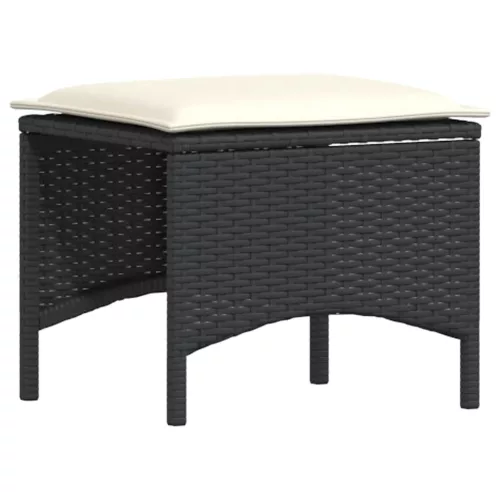  4 részes fekete polyrattan kerti étkezőszett párnákkal
