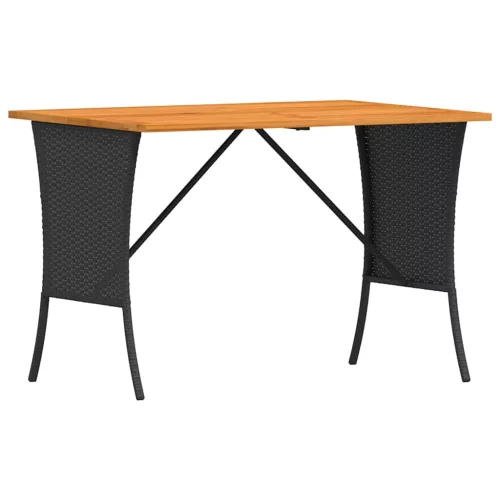  fekete polyrattan kerti asztal akácfa lappal 105x75x72 cm