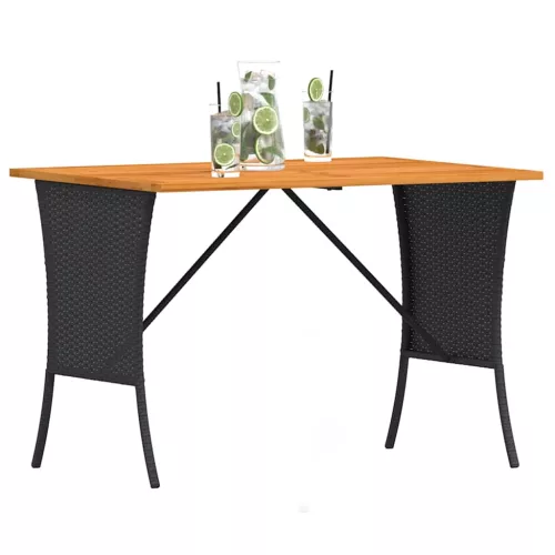  fekete polyrattan kerti asztal akácfa lappal 105x75x72 cm