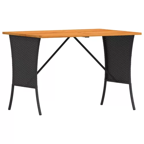  fekete polyrattan kerti asztal akácfa lappal 105x75x72 cm