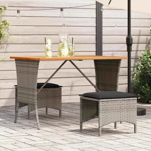  szürke polyrattan akácfa lapos kerti asztal 105x75x72 cm