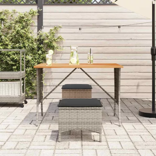  szürke polyrattan akácfa lapos kerti asztal 105x75x72 cm