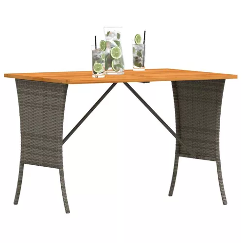  szürke polyrattan akácfa lapos kerti asztal 105x75x72 cm