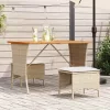  bézs polyrattan akácfa lapos kerti asztal 105x75x72 cm