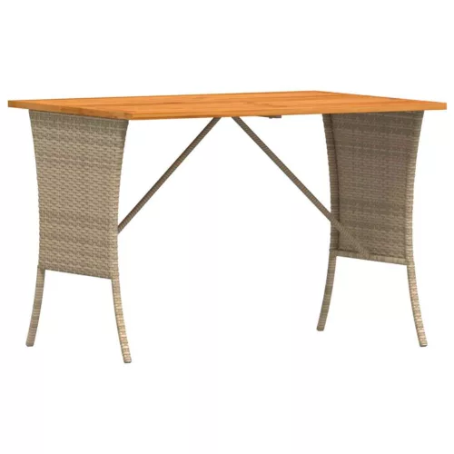  bézs polyrattan akácfa lapos kerti asztal 105x75x72 cm