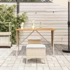  bézs polyrattan akácfa lapos kerti asztal 105x75x72 cm