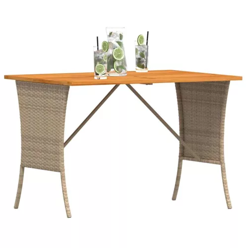  bézs polyrattan akácfa lapos kerti asztal 105x75x72 cm